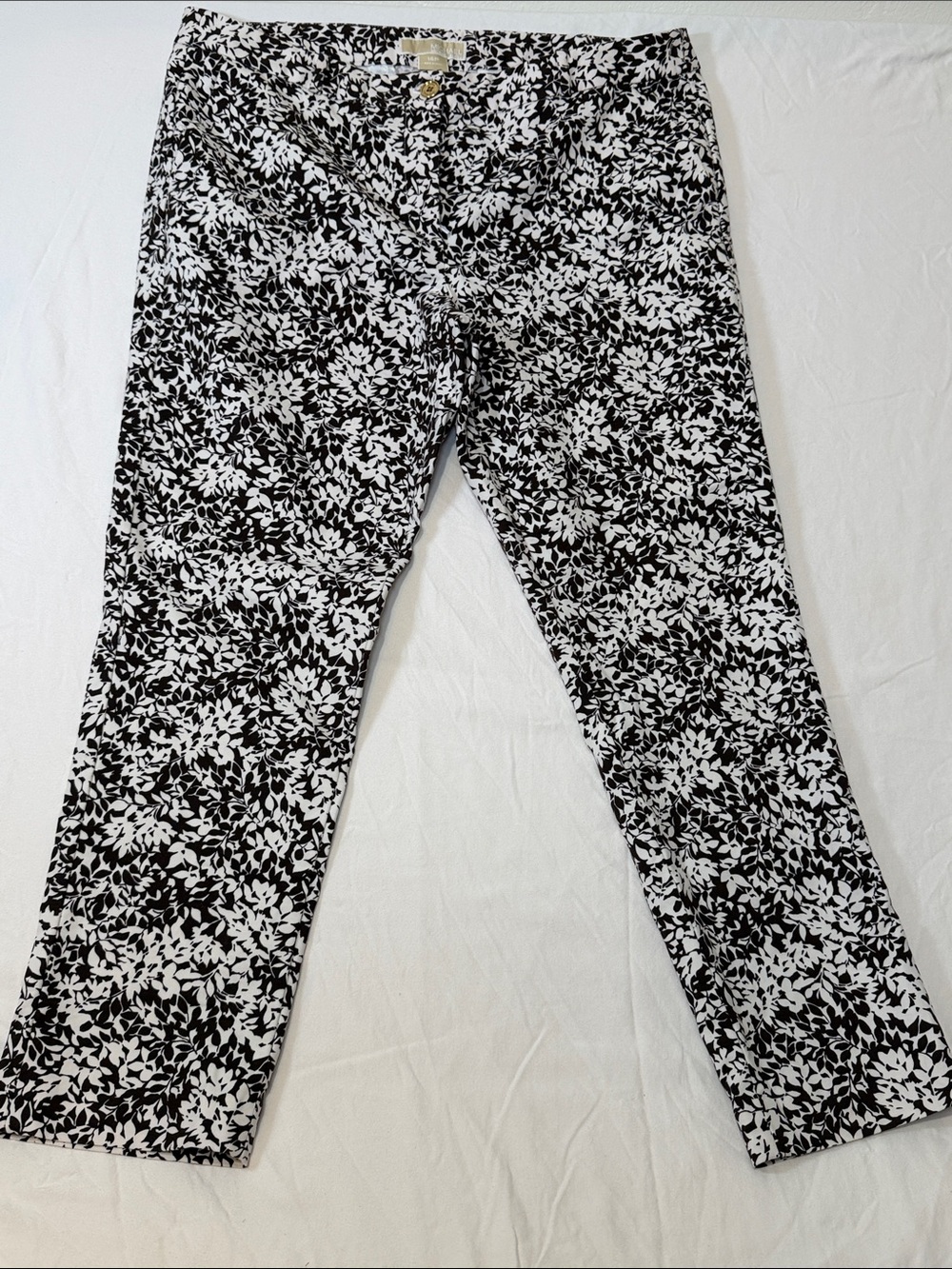 Michael Kors Brown & White Floral/Leaf Straight Leg Pants